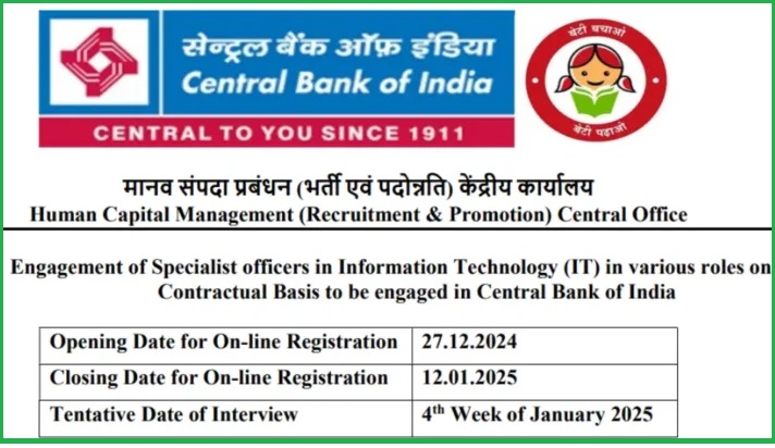 Central Bank of India SO IT Recruitment 2024